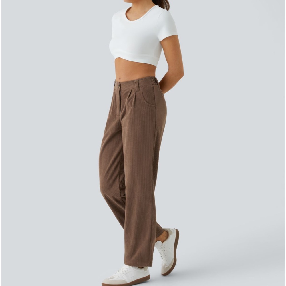 NWT Halara Soft Cocoa Brown Mid Rise Corduroy Pants